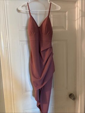 Spaghetti Strap Asymmetrical Midi Dress in Dusty Rose